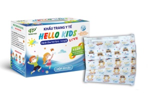 Khẩu Trang Y Tế Hello Kids ( Hoạ Tiết Mèo Đeo Kính - 50 cái/hộp )